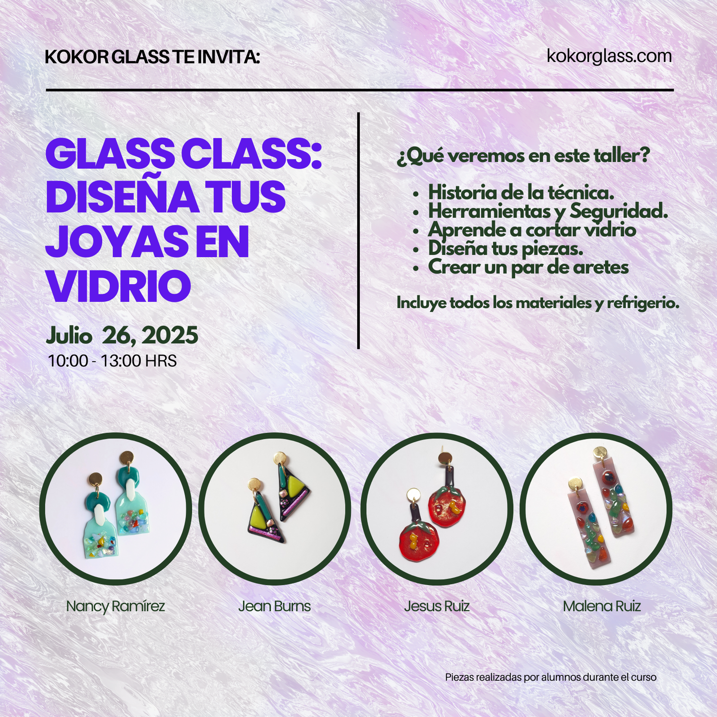 GLASS CLASS: Crea tus propios aretes. Sabado 9 de agosto